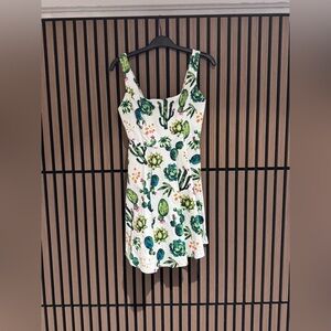 Ixia Summer dress White Sundress with Cactus & Succulent Print